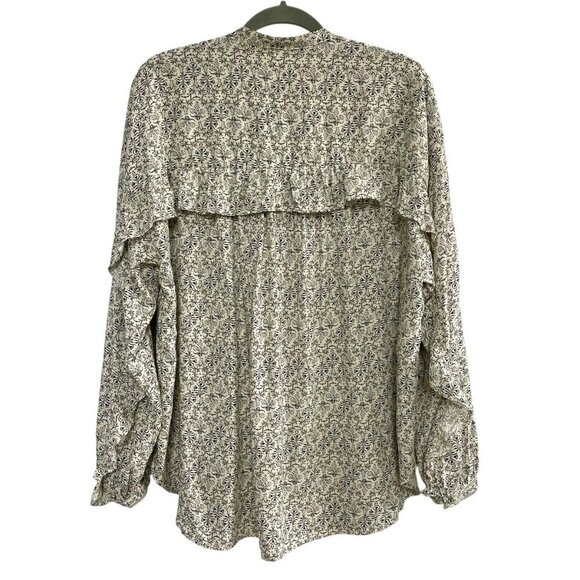 Max Studio Ruffle-Back Button-Down Blouse Black Floral on Cream Size XL - Picture 3 of 16